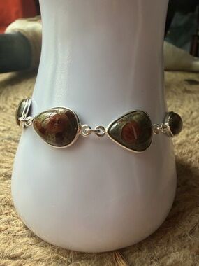 Sterling Silver Peanut Obsidian Teardrop Stone Bracelet